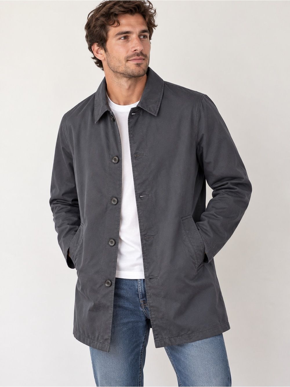 Mango MNG Man Men’s Navy Cotton Blend Long Coat Jacket Size S